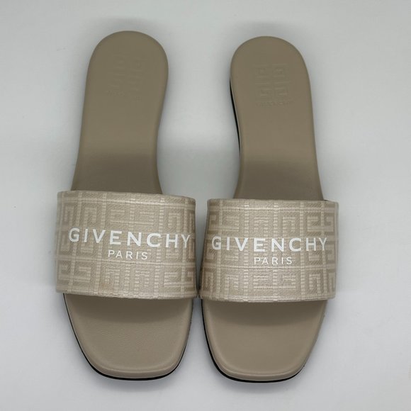 GIVENCHY 4G Monogram Signature Logo Flat Sandals Slides Mules Shoes Beige - Picture 4 of 13